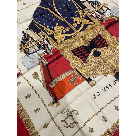 HERMES Paris "Vue du Carosse de la Galere la Reale" Silk Red Blue White Scarf - Picture 6 of 16